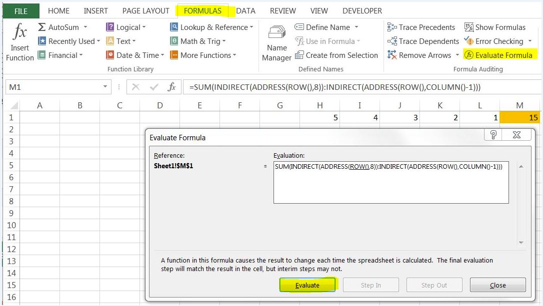 Evaluate formula in Excel