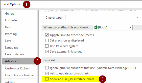 Show add-in user interface errors