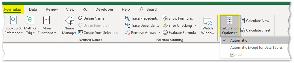 Calculation Options in Excel