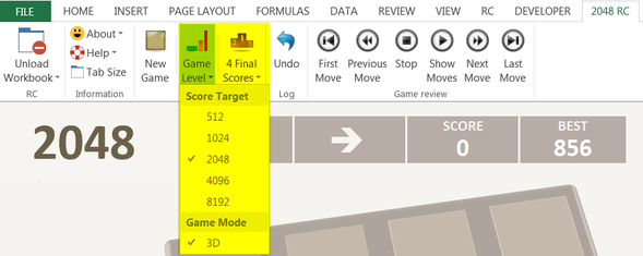 2048 game in Excel