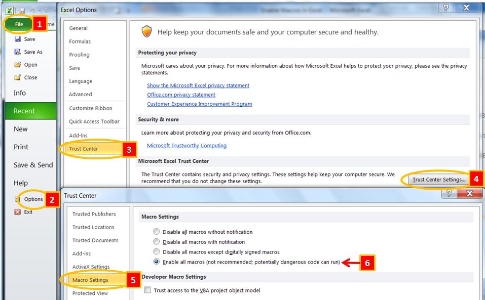 How to Enable Macros in Excel 2010