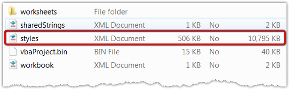 Excel styles XML