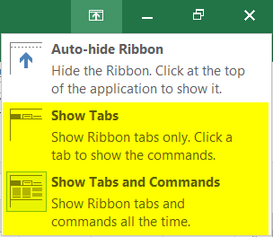 Excel Ribbon menu