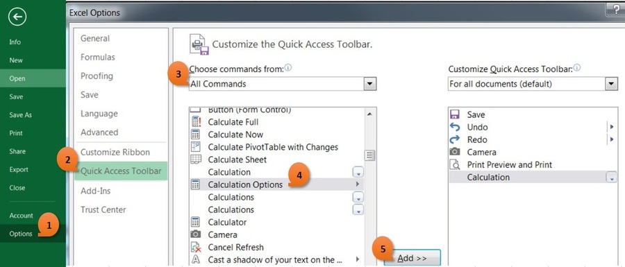 How show calculation options in QAT