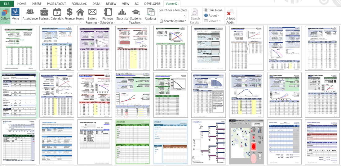 Vertex42 Excel template gallery addin