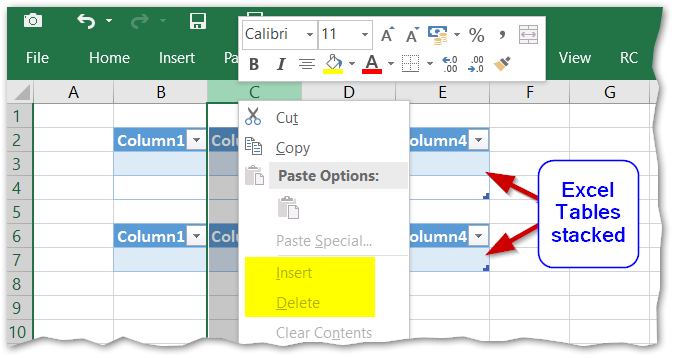 Excel Column cannot be deleted