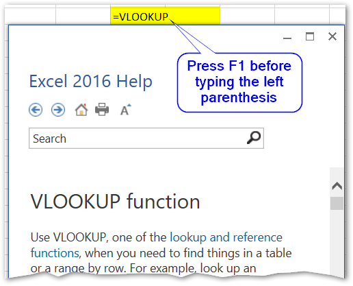 F1 Excel Help formula