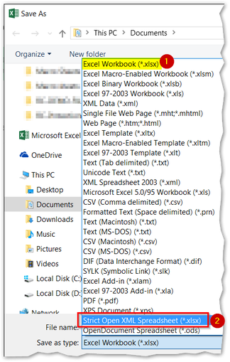 Strict Spreadsheet Save As XLSX