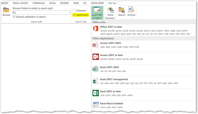Filename list Excel addin