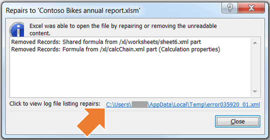 Repairs to Excel file