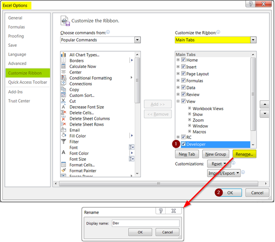 Customize the Ribbon show Developer tab