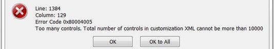 Max number of controls in a custom Ribbon UI: 10,000