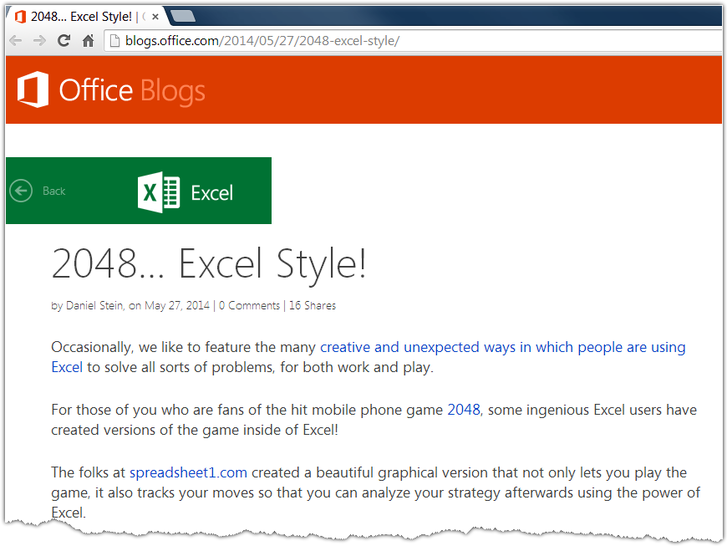 2048 Excel style