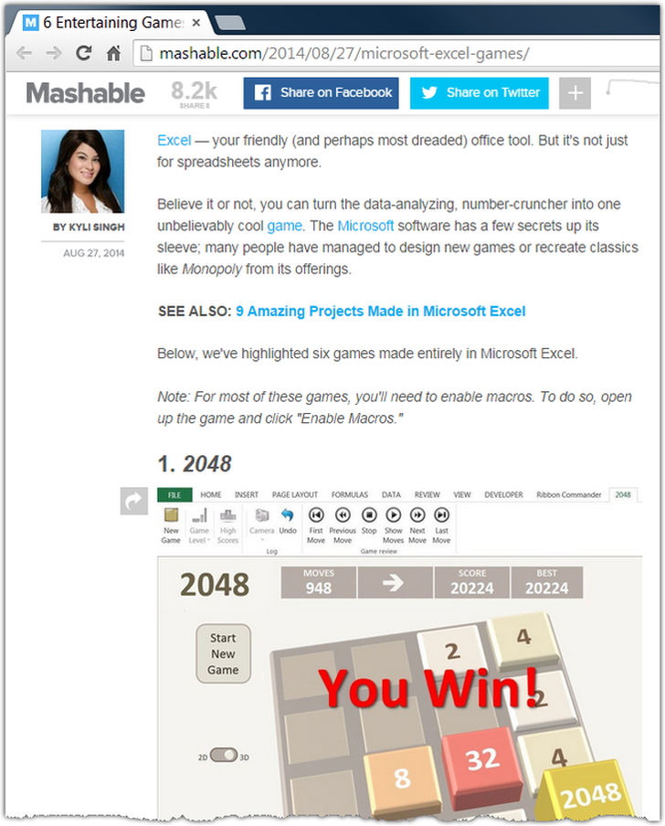 2048 Game in Excel