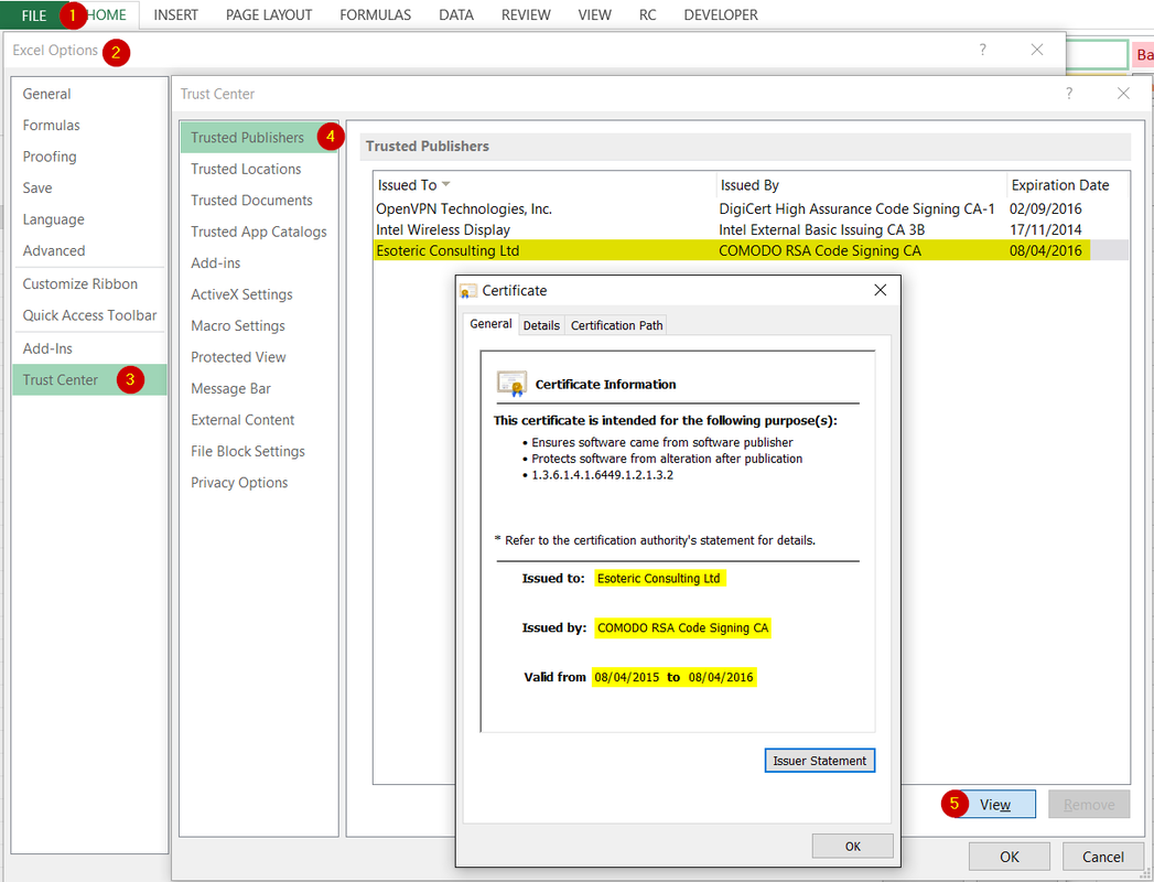 Trusted Publishers in Excel