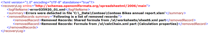 Excel repair report