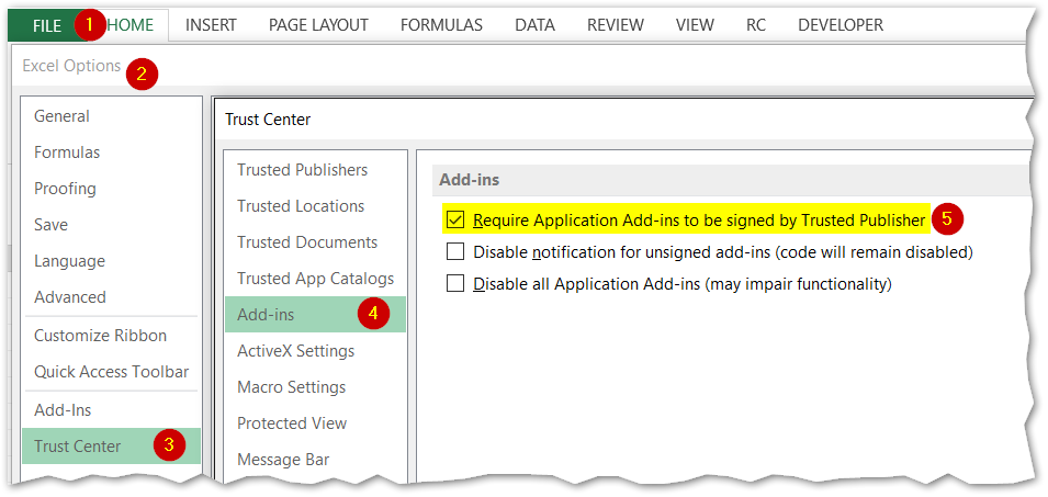Require Add-ins to be Signed by Trusted Publisher