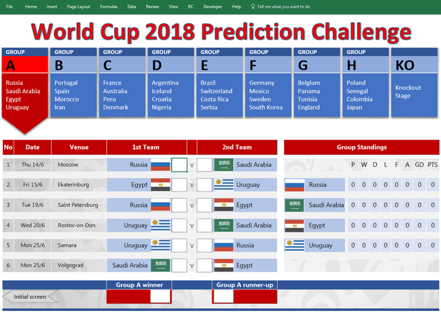 World Cup 2018 Russia - Free Excel Spreadsheet Template