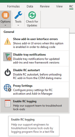 How to enable Ribbon Commander error logging