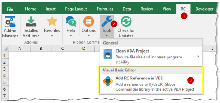 Add reference to Ribbon Commander