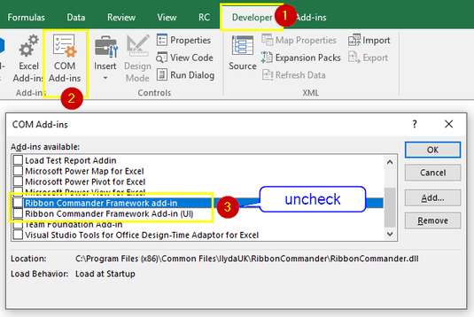 Disable the Ribbon Commander framework
