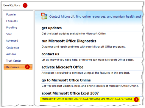 Excel 2007 About version