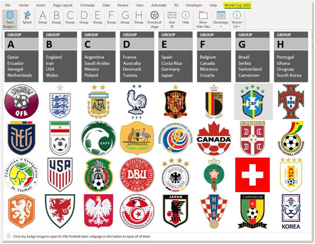 World Cup 2022 team badges in custom UI ribbon 